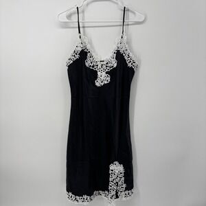 THXSILK Black Mulberry Silk Lace Trim Chemise Slip Dress Women's Medium 8-10